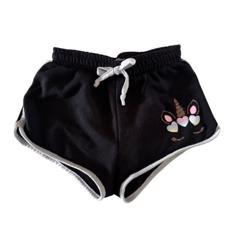 Btween Girls Black Unicorn Heart Dolphin Shorts Size 7 Glitter Athletic Casual